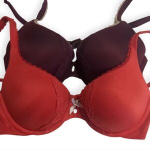 Victoria's Secret Red and Maroon Lace Bra Set
